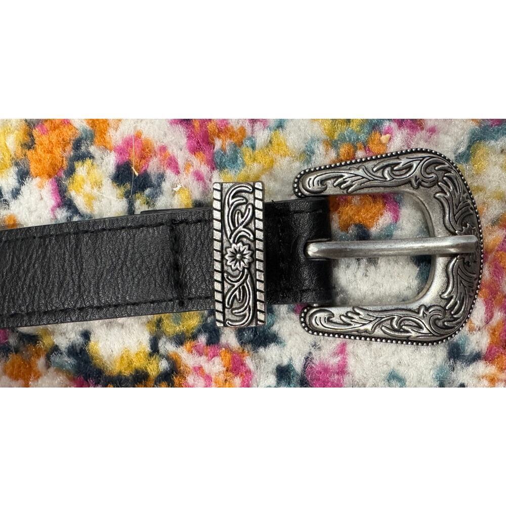 Leather Belt Silver Western Buckle Rodeo Cowgirl Boho Bohemian 35" - Picture 2 of 2